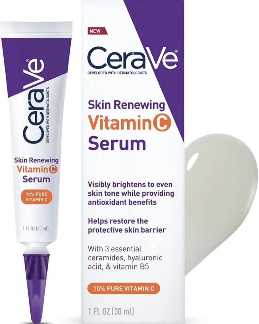 CeraVe - Sérum de vitamina C con ácido hialurónico | Sérum iluminador de piel para rostro con un 10% de vitamina C pura | Sin fragancia | 1 onza Oz